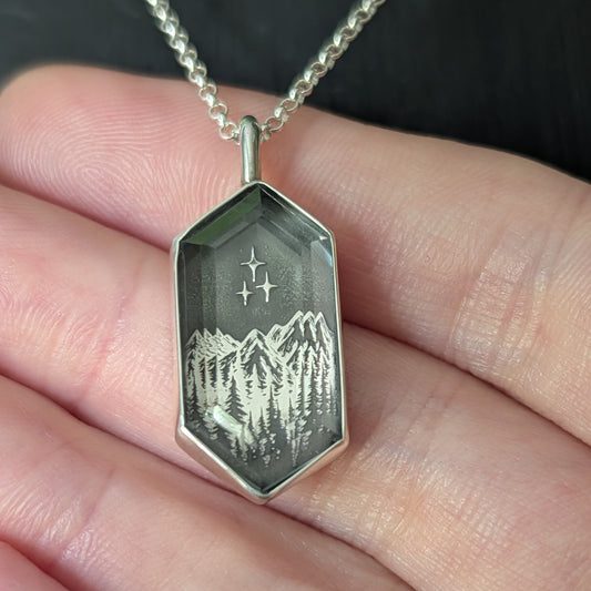 Sterling Silver Starfall Shadow Box Pendant Necklace