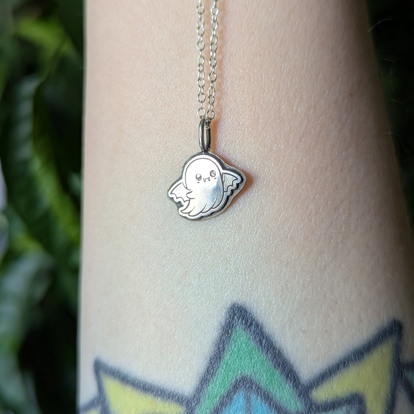 925 Sterling Silver Cute Ghost Pendant Necklace 18"