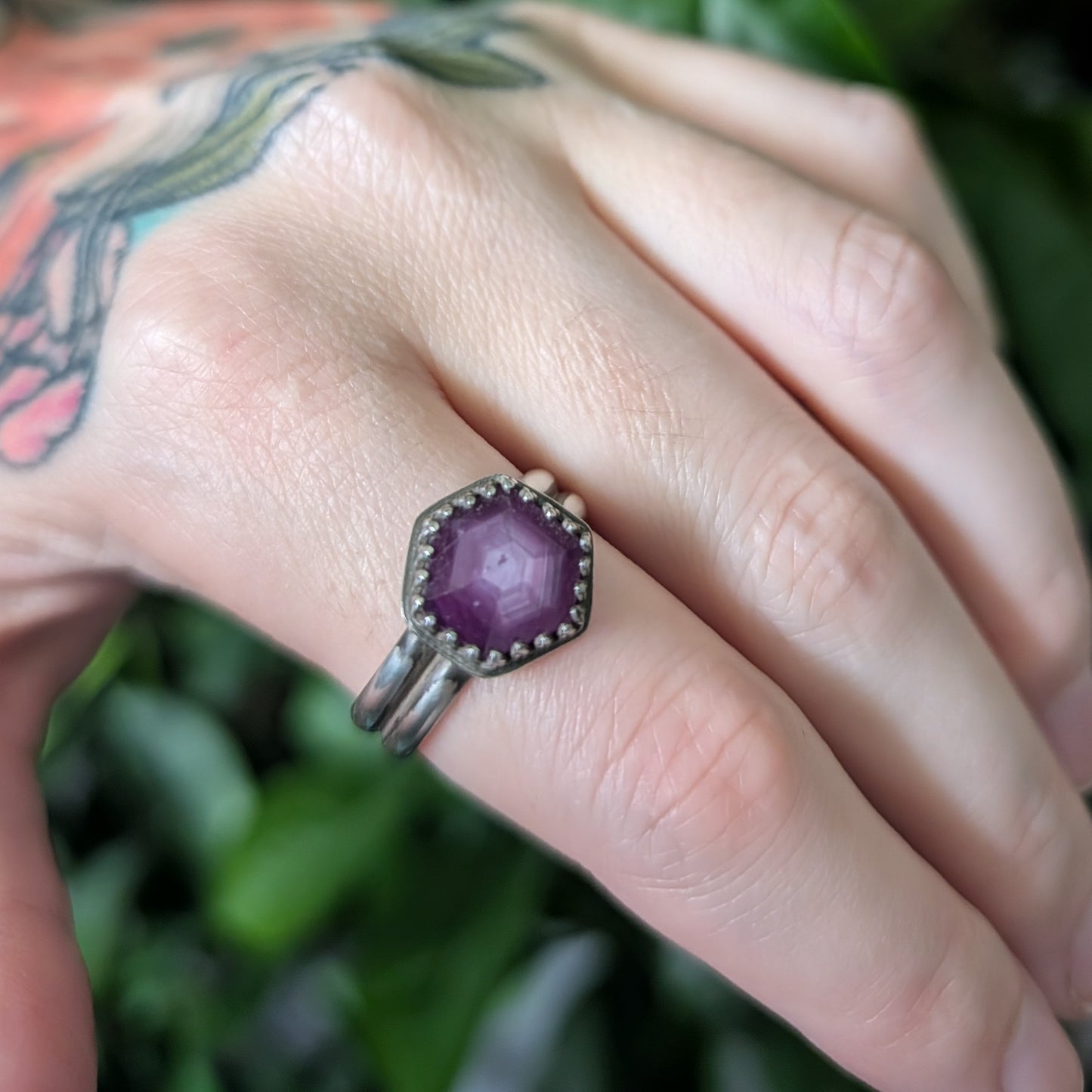 Sterling Silver Pink Sapphire Wide Band Ring