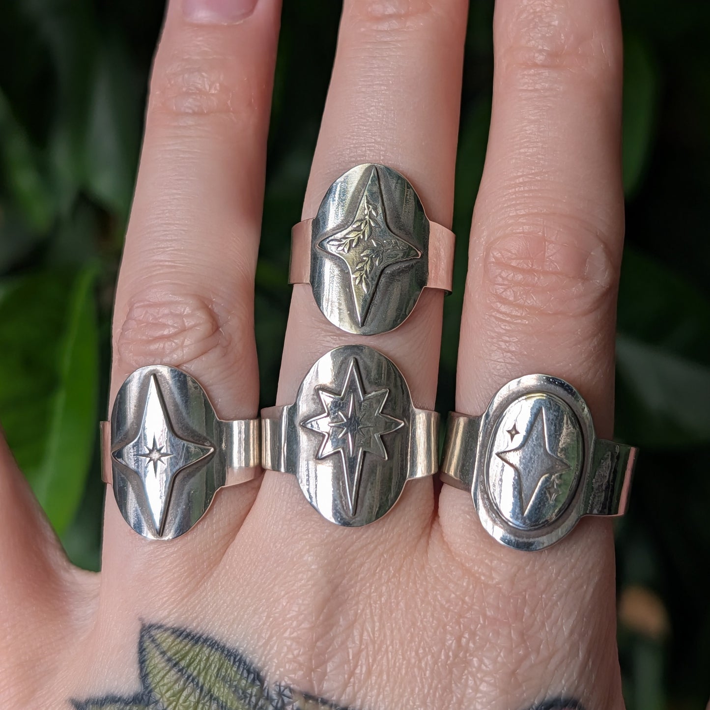 Sterling Silver Celestial Star Wide Band Saddle Ring