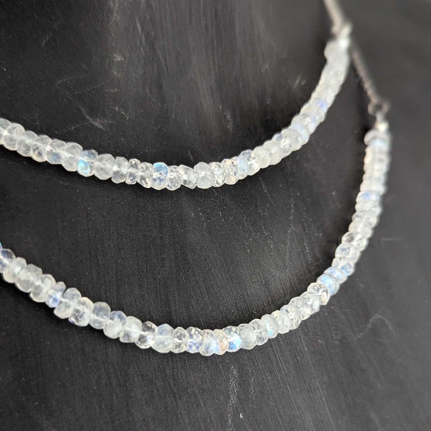 925 Sterling Silver Rainbow Moonstone Dainty Choker 15-17"