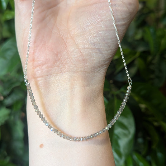 925 Sterling Silver Faceted Labradorite Dainty Choker Necklace | 15-17"