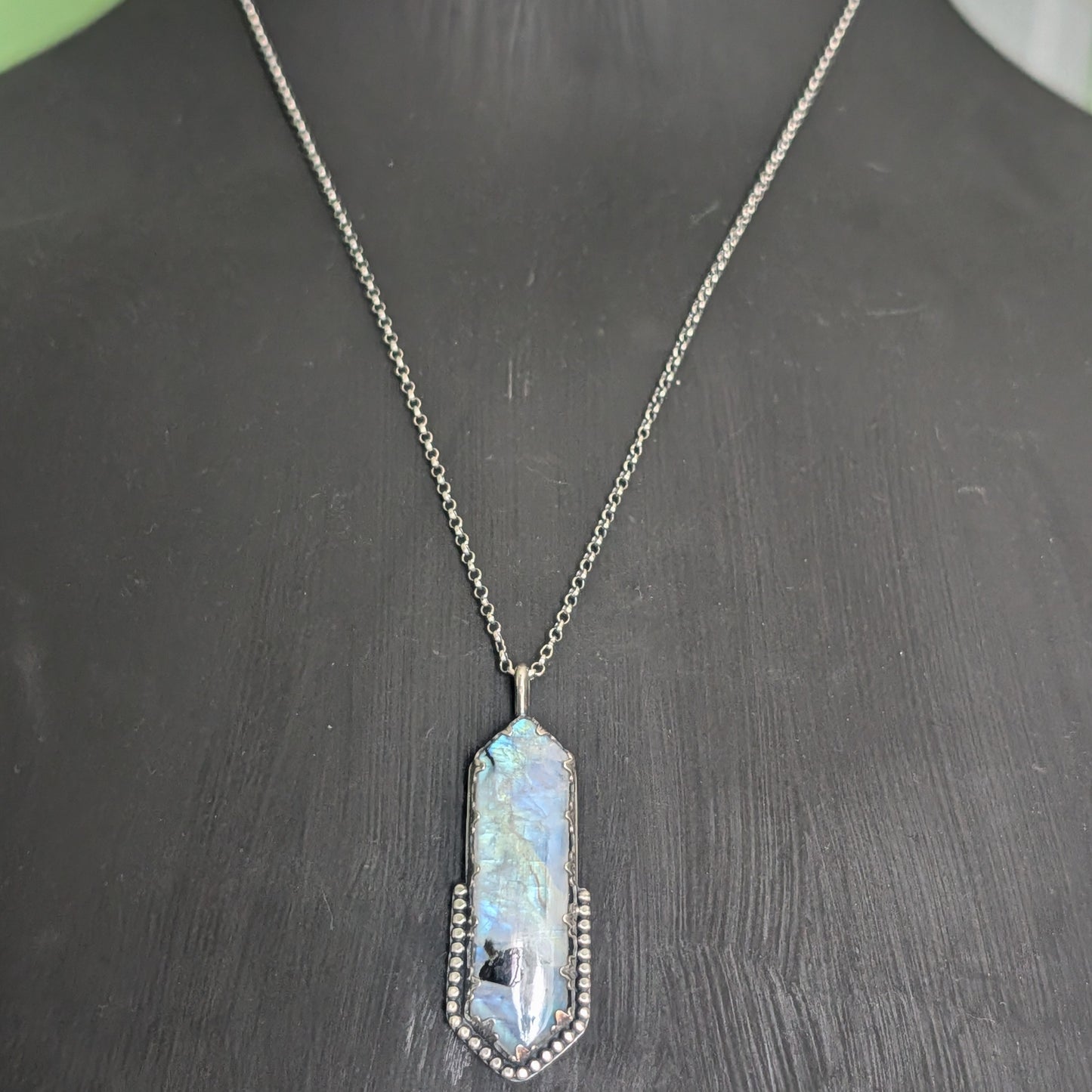 Sterling Silver Rainbow Moonstone Pendant Necklace