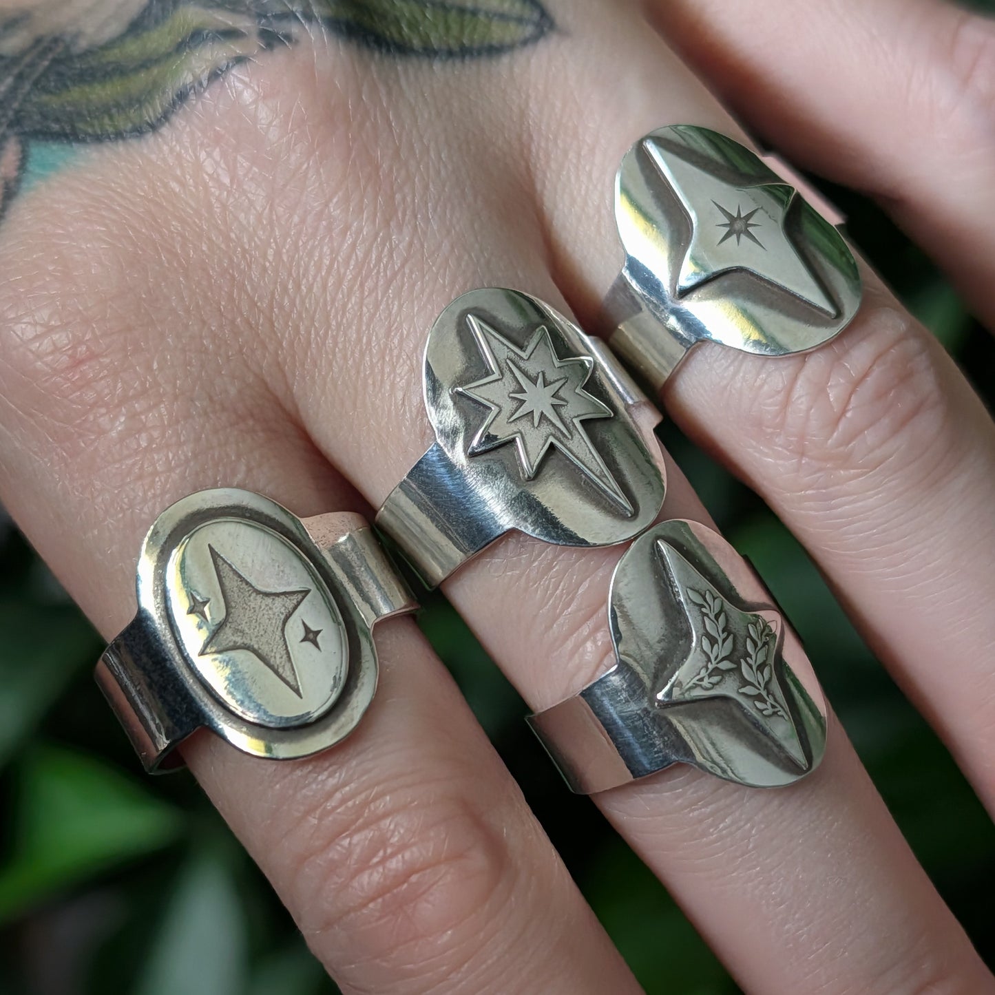 Sterling Silver Celestial Star Wide Band Saddle Ring