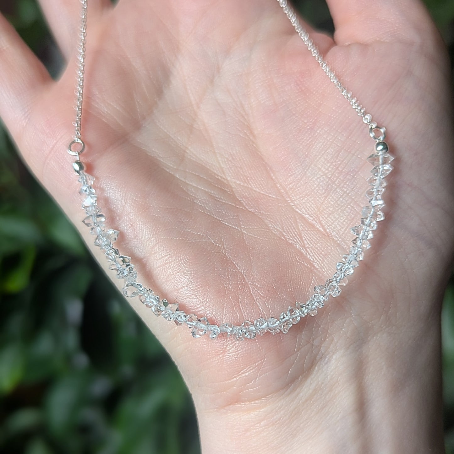 925 Sterling Silver Dainty Herkimer Diamond Choker Necklace | 14-16"