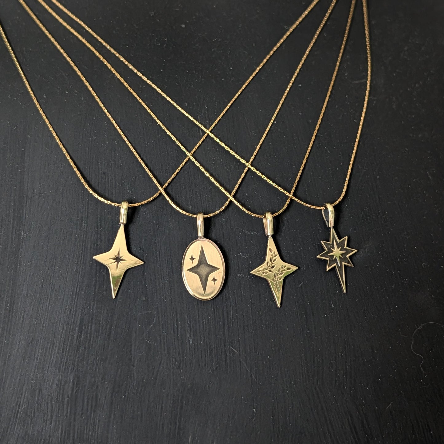 Golden Brass Celestial Star Pendant Necklace