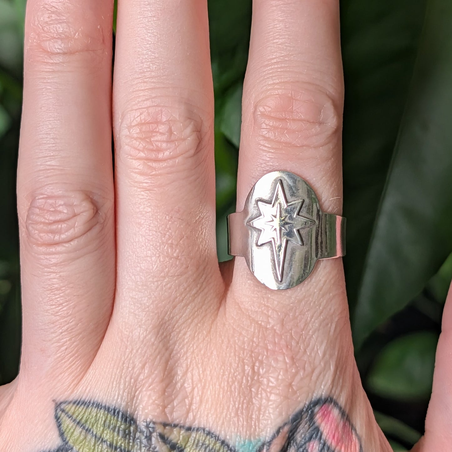 Sterling Silver Celestial Star Wide Band Saddle Ring