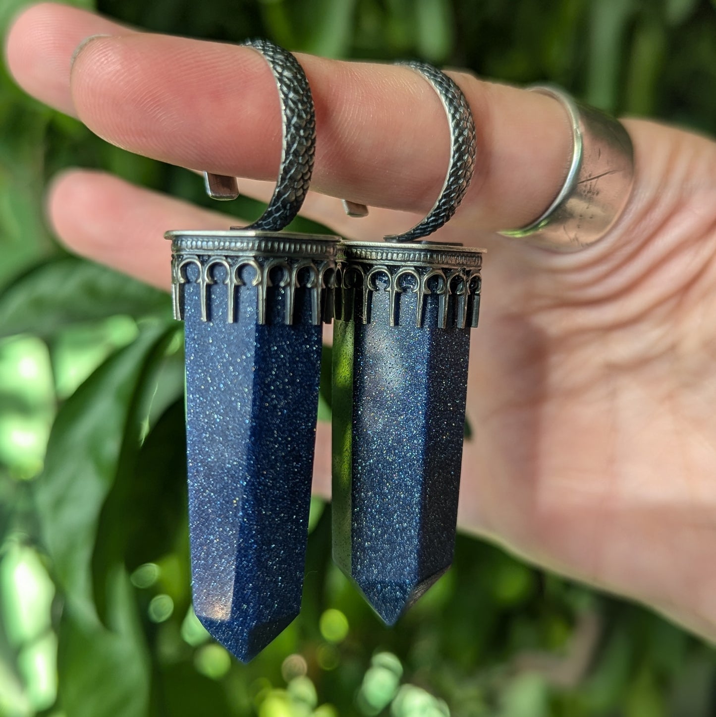 925 Sterling Silver Blue Goldstone Ear Weights