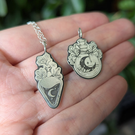 925 Sterling Silver Celestial Potion Bottle Pendant Necklace 18"