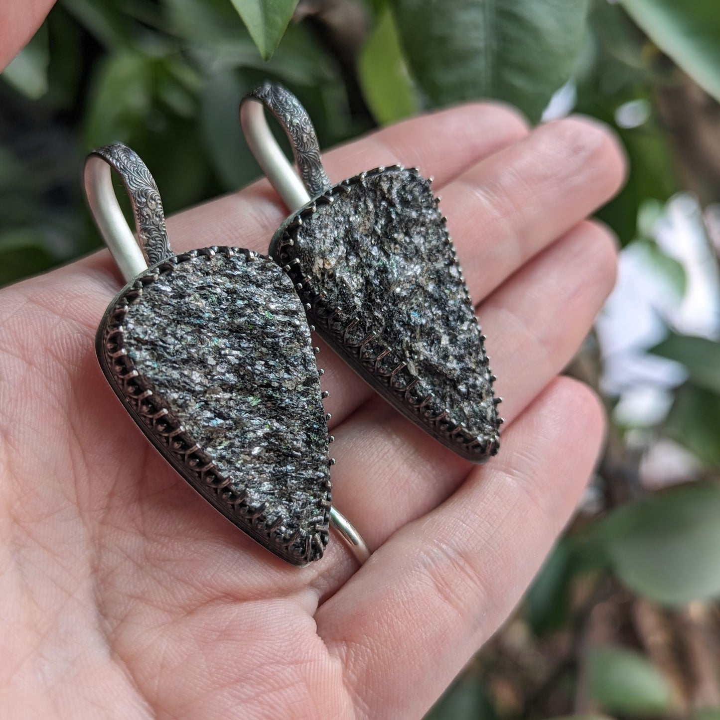925 Sterling Silver Mica Druzy Spike Ear Hangers | Ear Weights