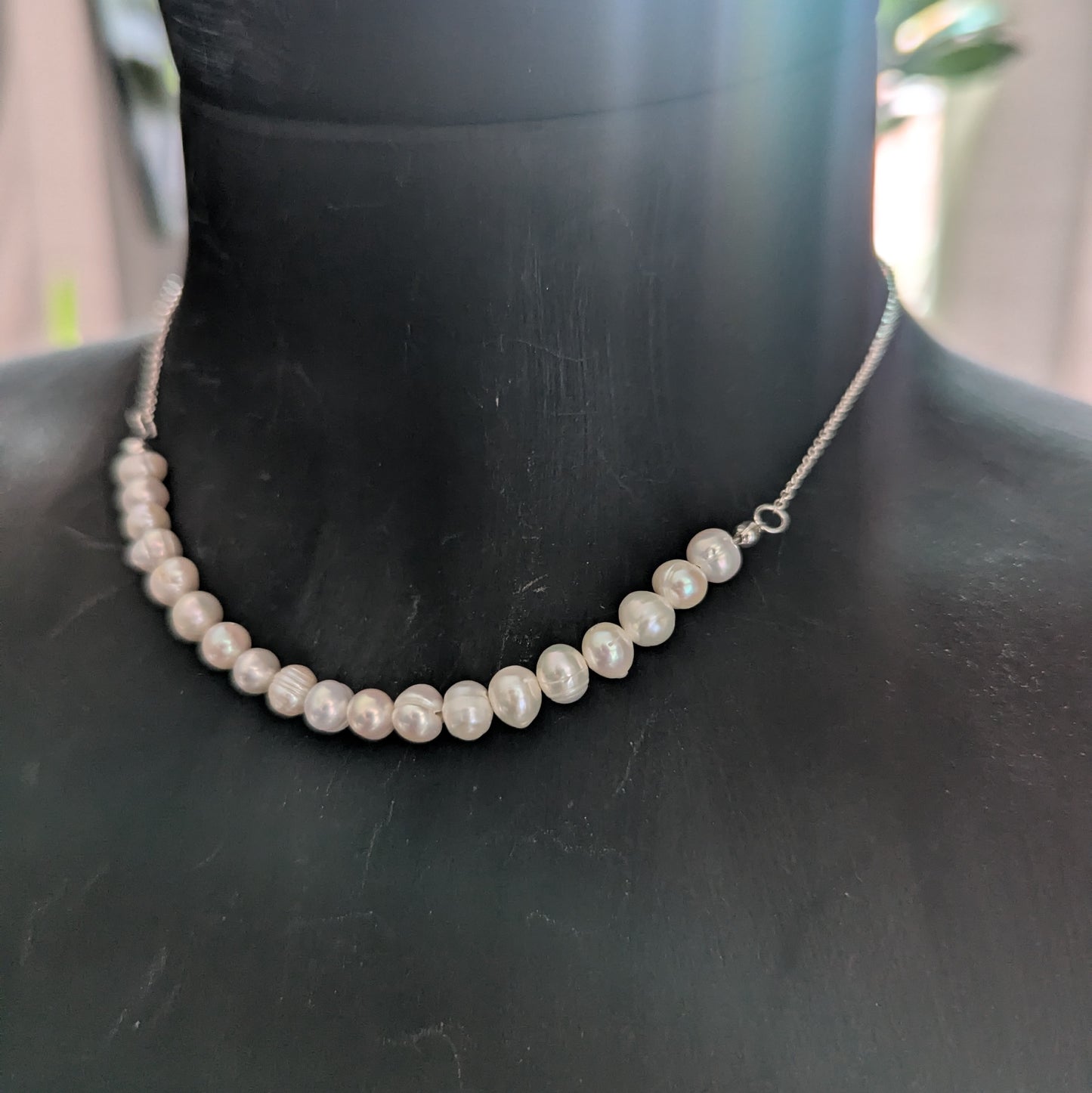 925 Sterling Silver Freshwater Pearl Dainty Choker Necklace | 15-17"