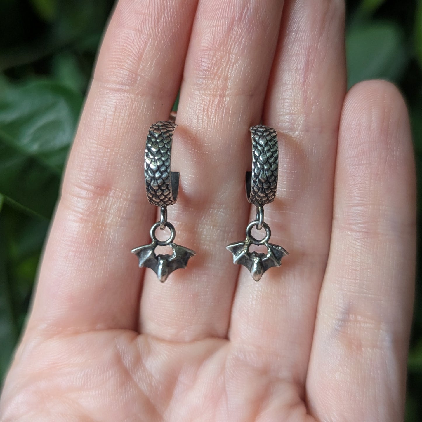 925 Sterling Silver Bat Hoop Earrings