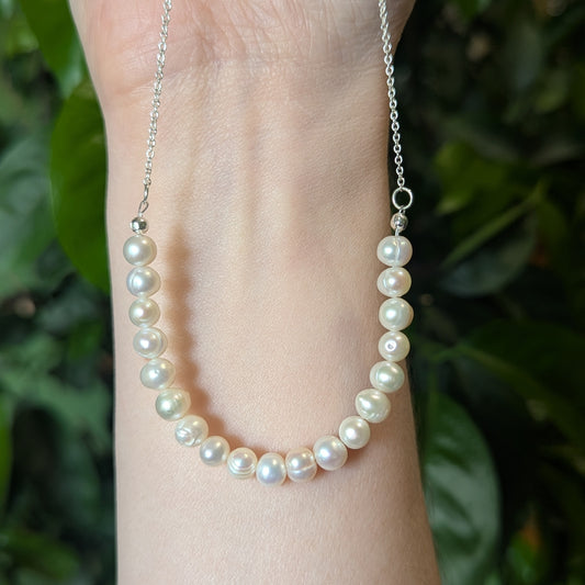 925 Sterling Silver Freshwater Pearl Dainty Choker Necklace | 15-17"
