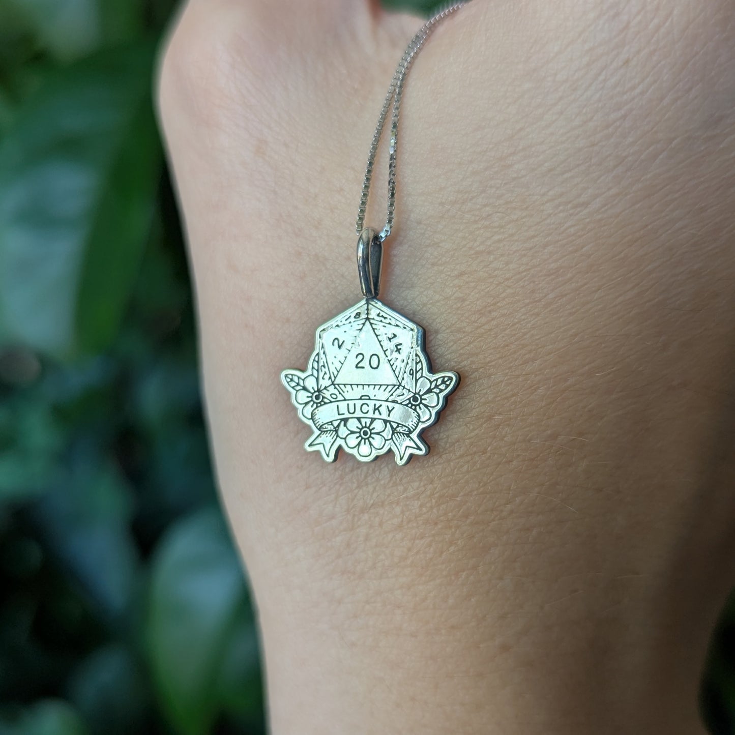 Sterling Silver D20 Dice Pendant Necklace