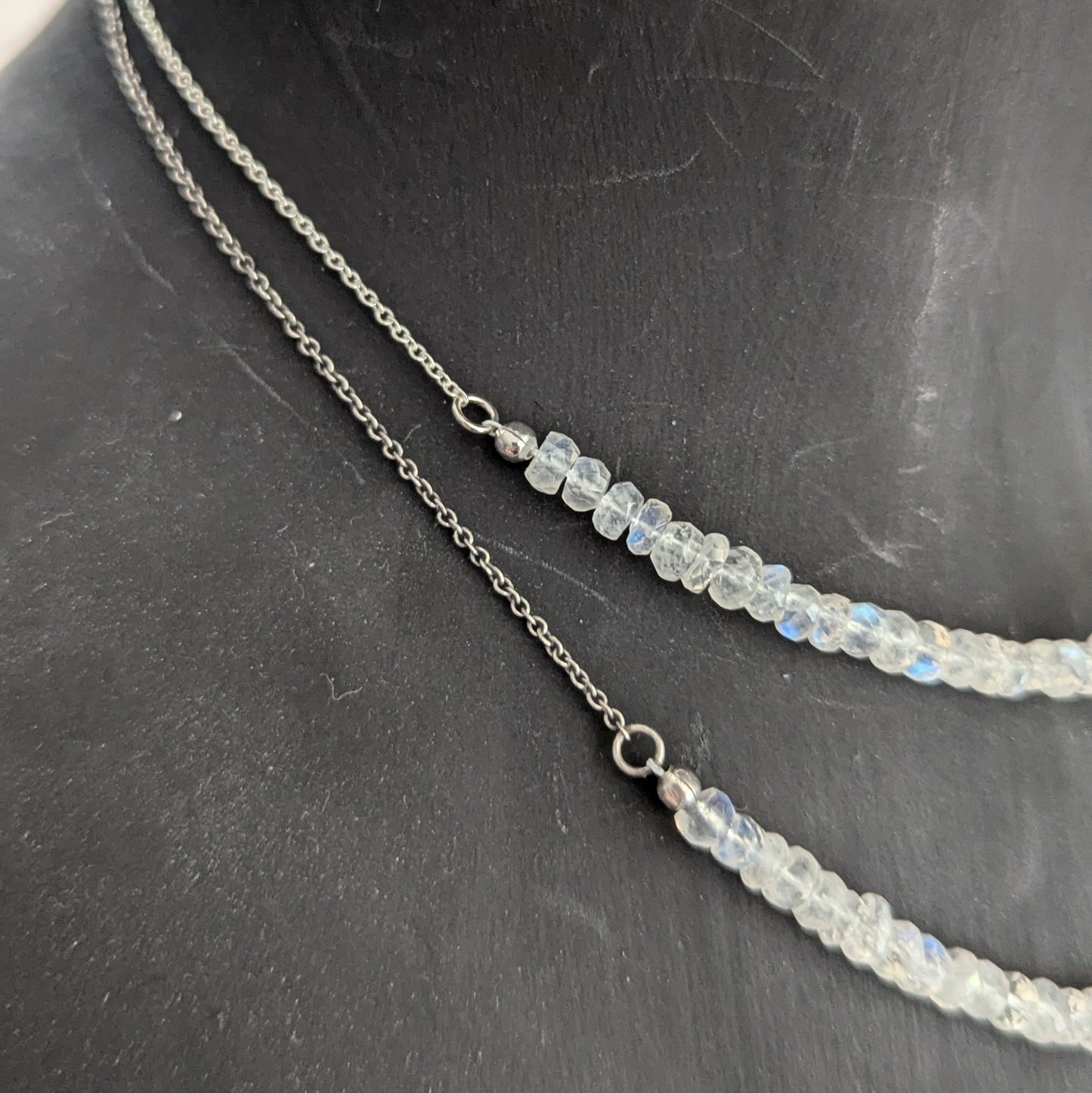 925 Sterling Silver Rainbow Moonstone Dainty Choker 15-17"