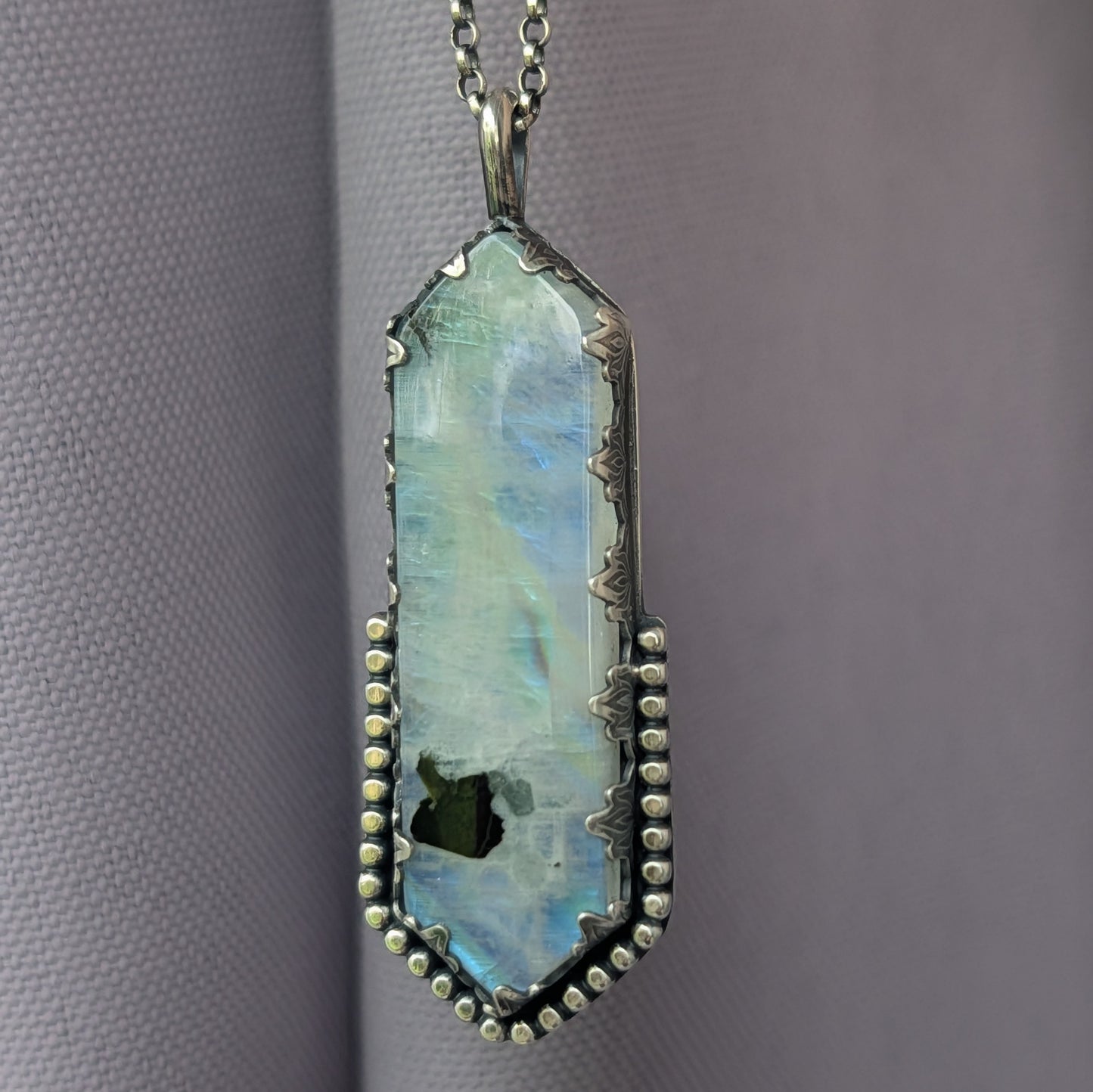 Sterling Silver Rainbow Moonstone Pendant Necklace
