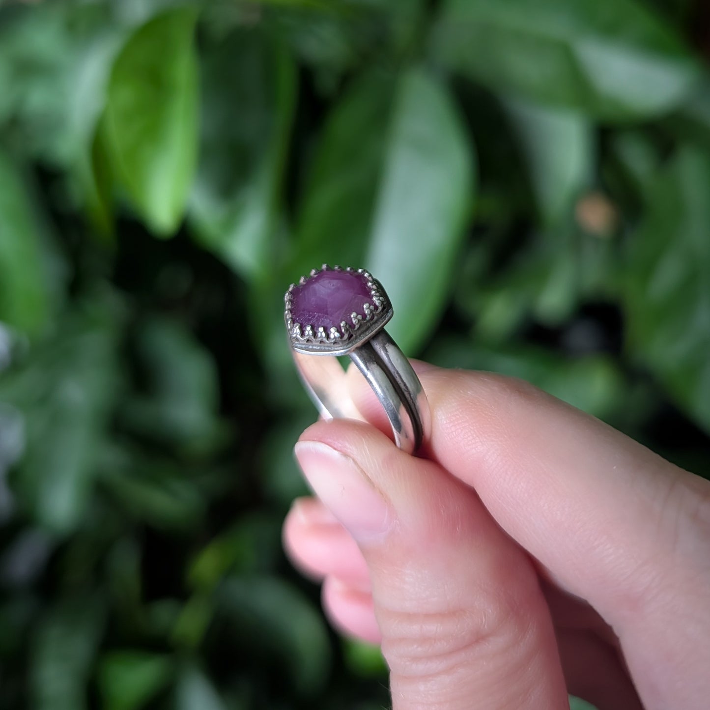 Sterling Silver Pink Sapphire Wide Band Ring