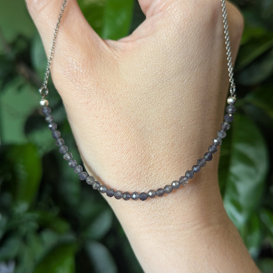 925 Sterling Silver Faceted Iolite Dainty Choker Necklace | 15-17"