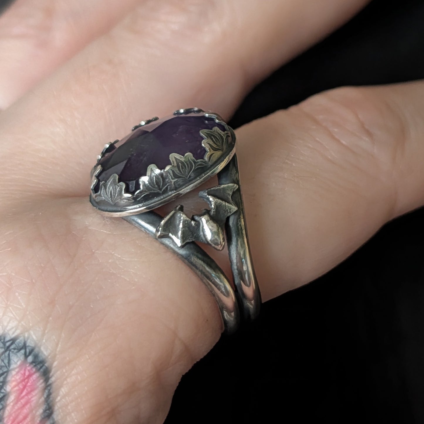 Sterling Silver Amethyst Batty Ring US 9 1/2