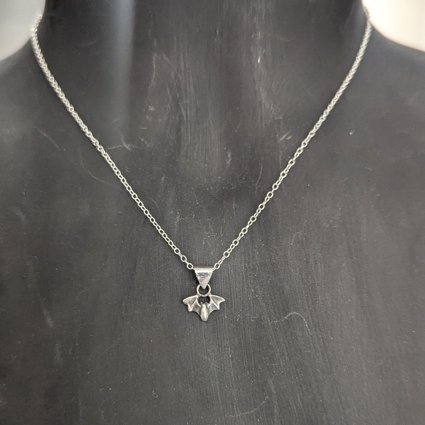 925 Sterling Silver Dainty Bat Necklace 16"