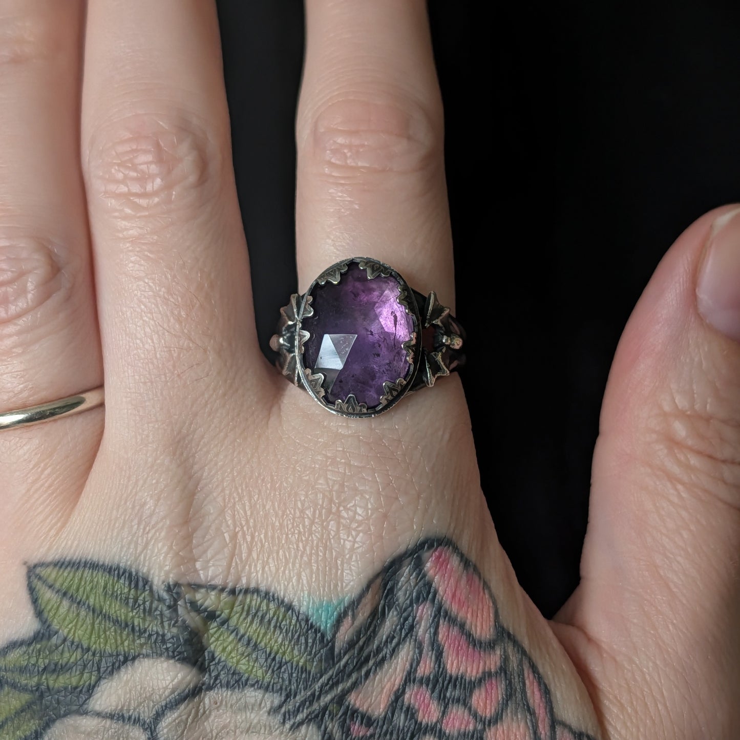 Sterling Silver Amethyst Batty Ring US 9 1/2