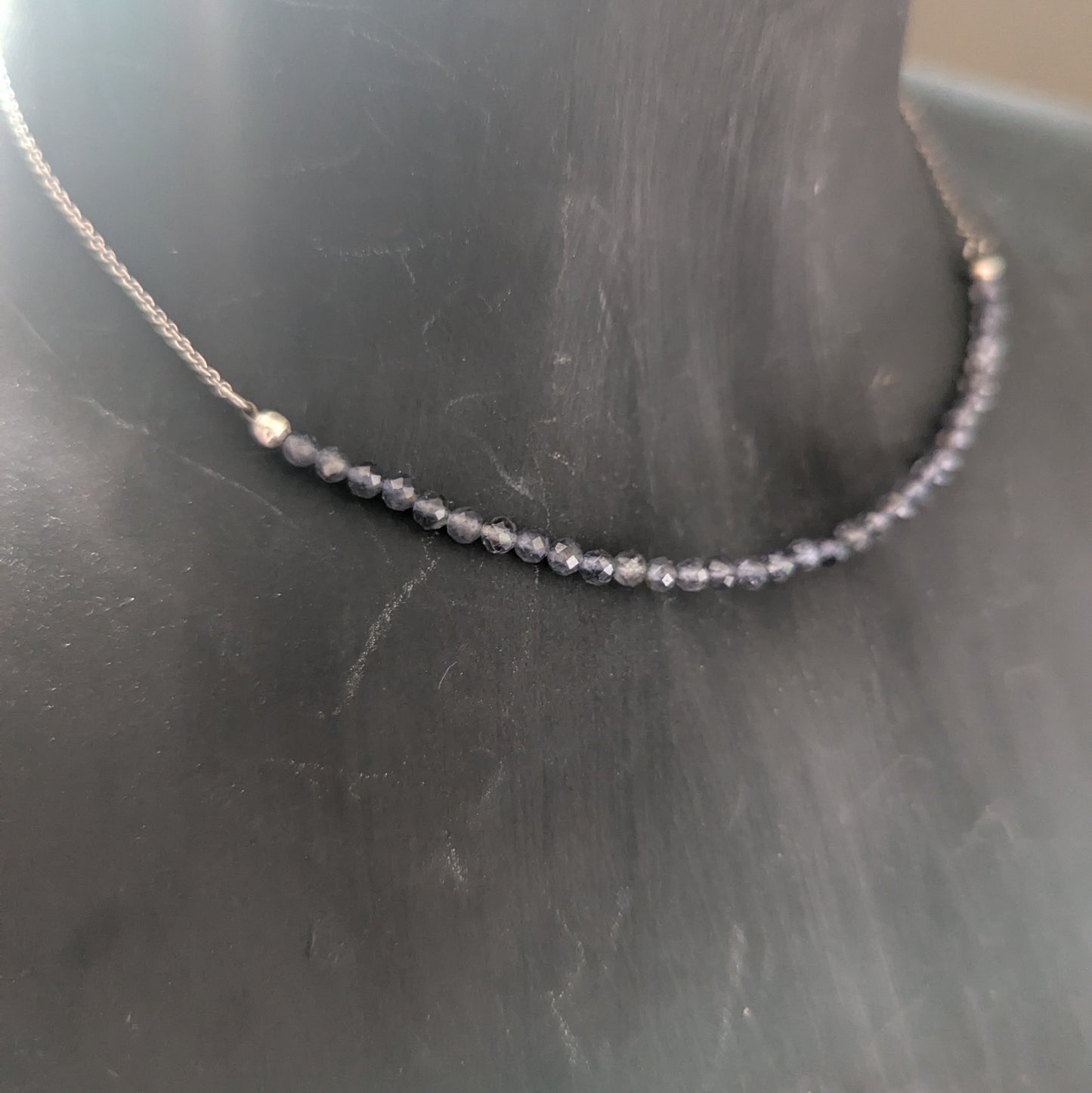 925 Sterling Silver Faceted Iolite Dainty Choker Necklace | 15-17"