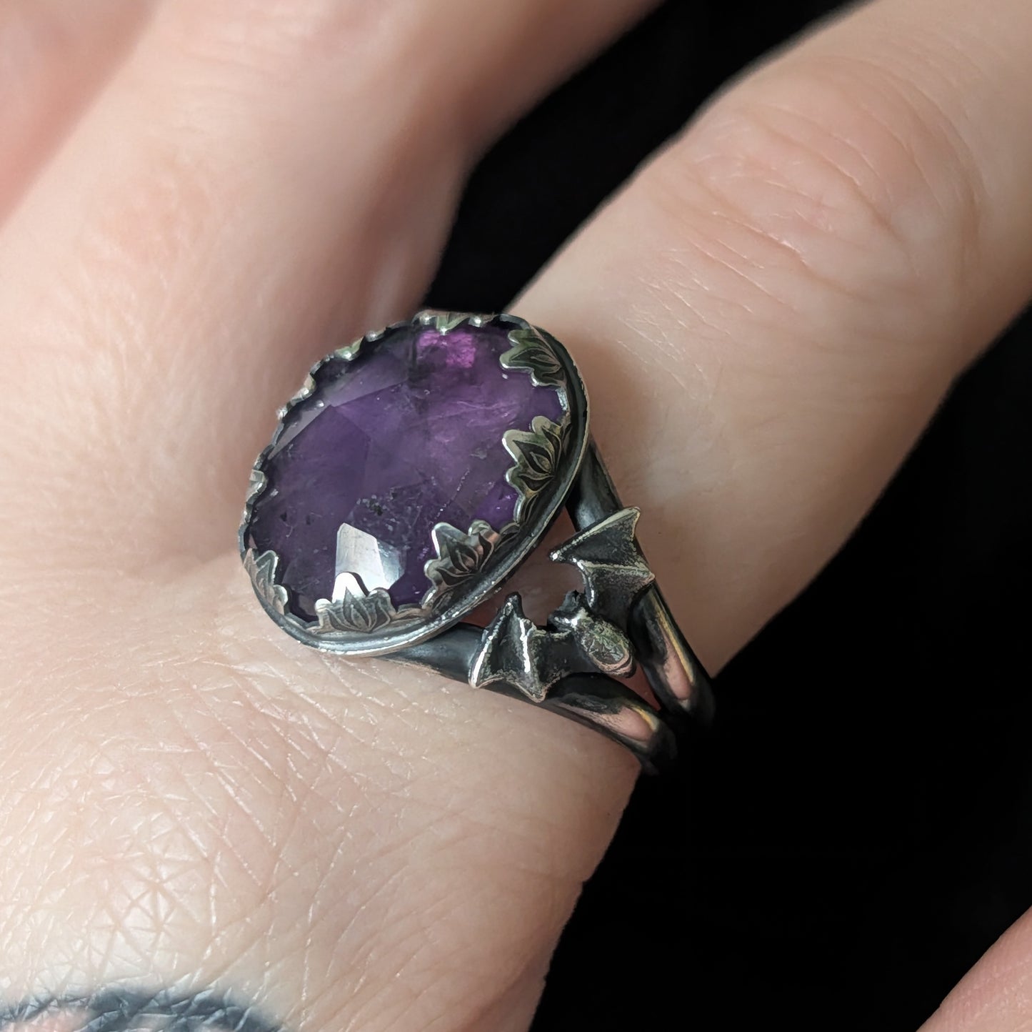 Sterling Silver Amethyst Batty Ring US 9 1/2