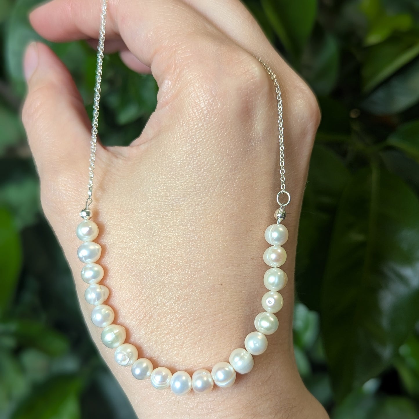 925 Sterling Silver Freshwater Pearl Dainty Choker Necklace | 15-17"