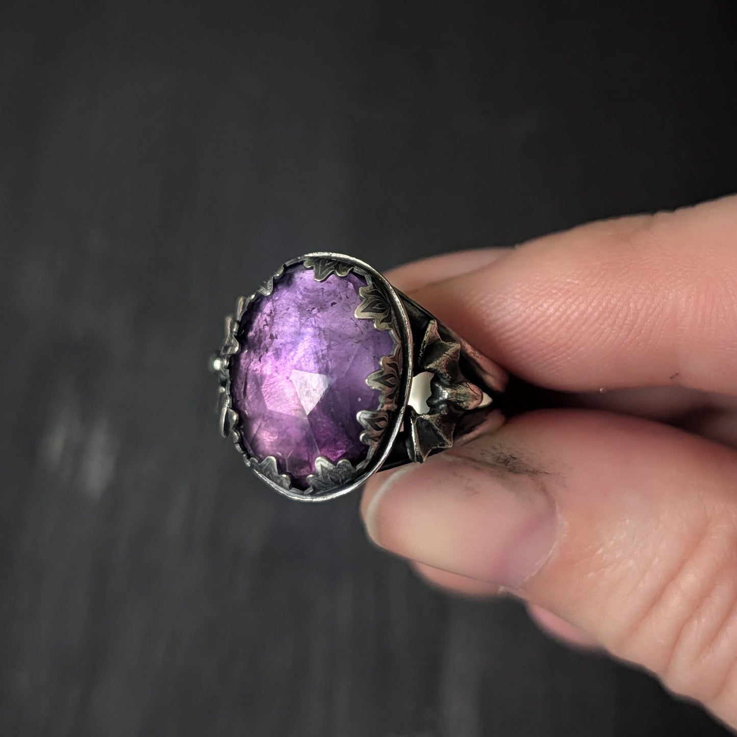 Sterling Silver Amethyst Batty Ring US 9 1/2