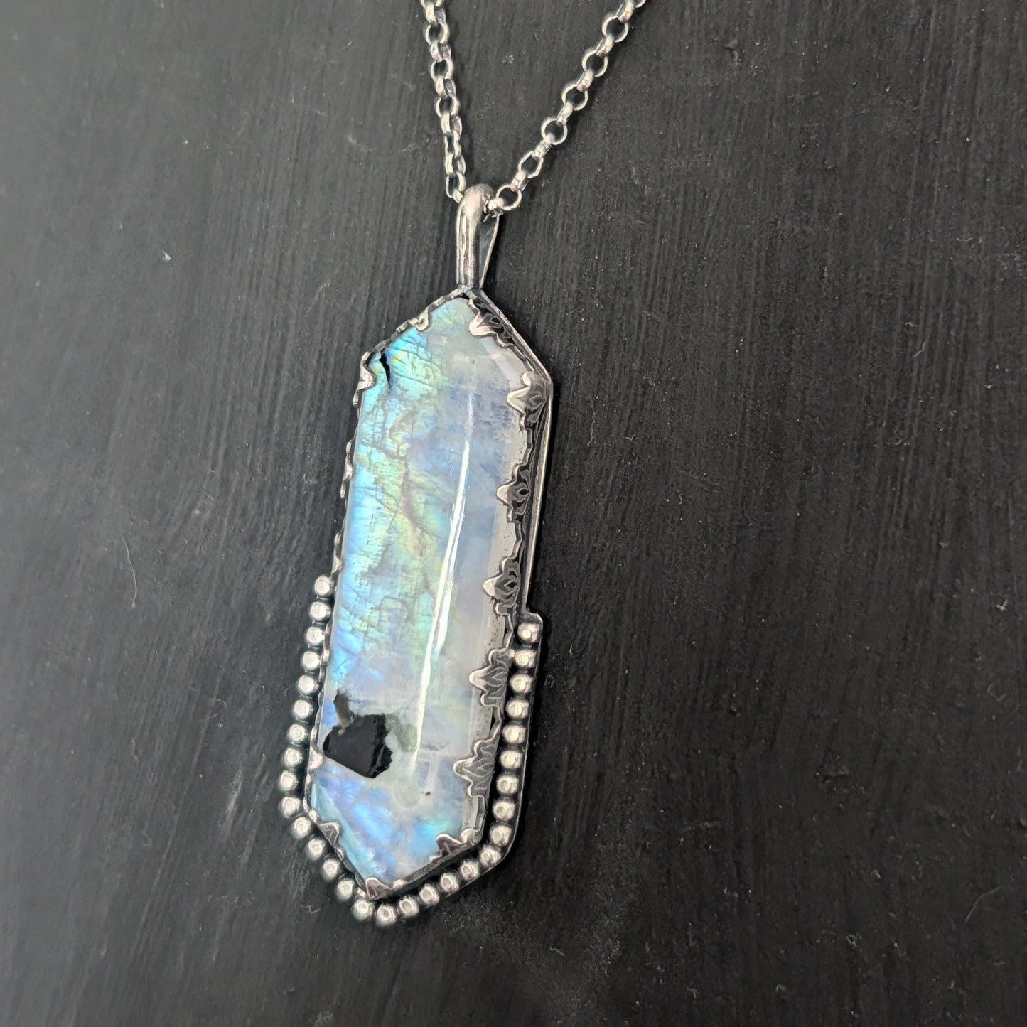 Sterling Silver Rainbow Moonstone Pendant Necklace