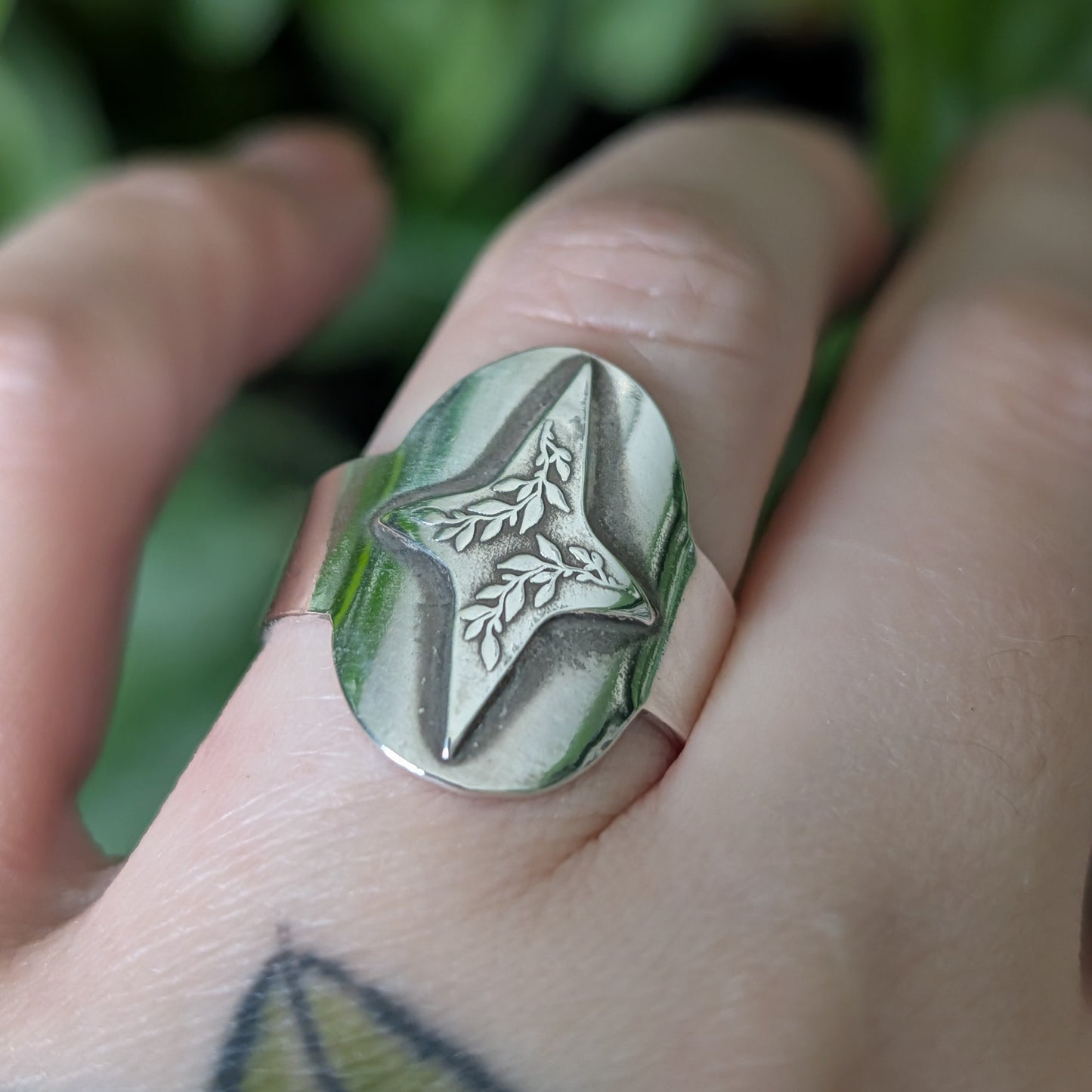 Sterling Silver Celestial Star Wide Band Saddle Ring