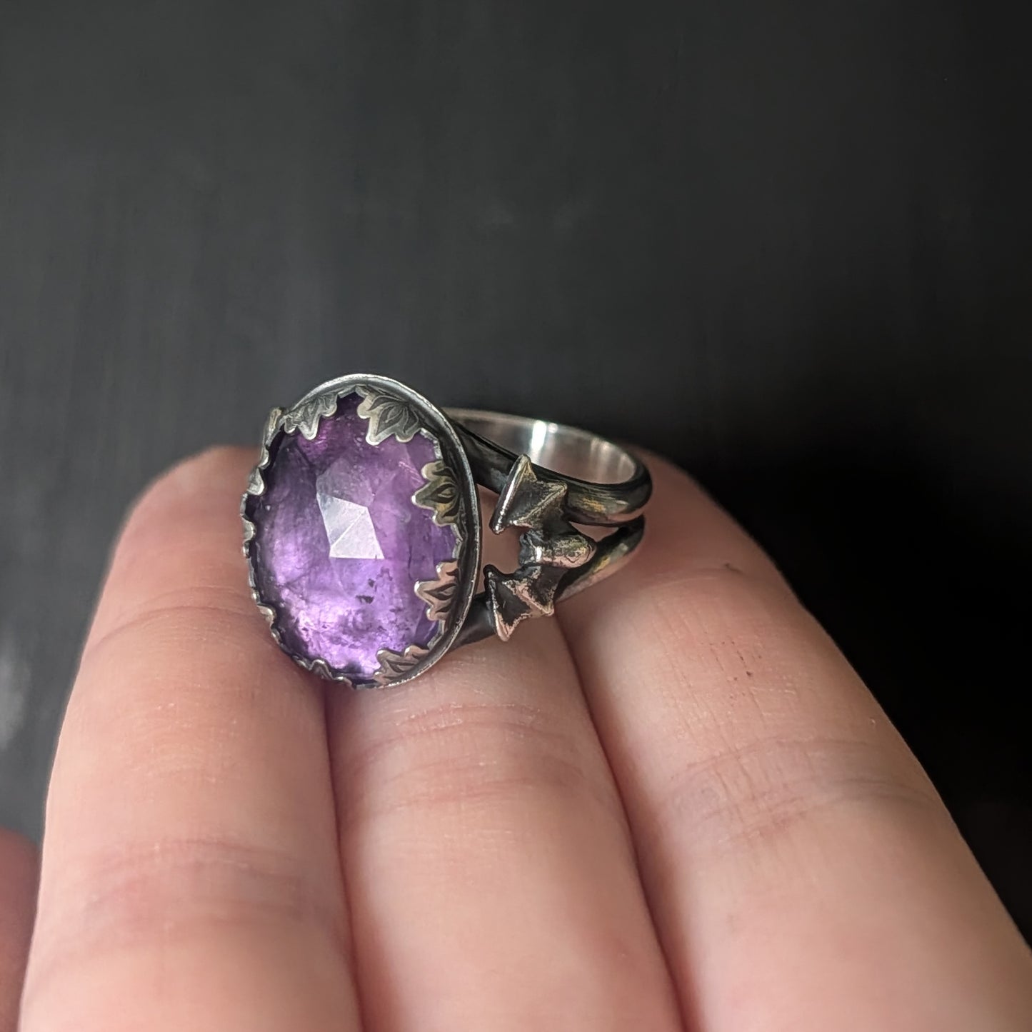 Sterling Silver Amethyst Batty Ring US 9 1/2