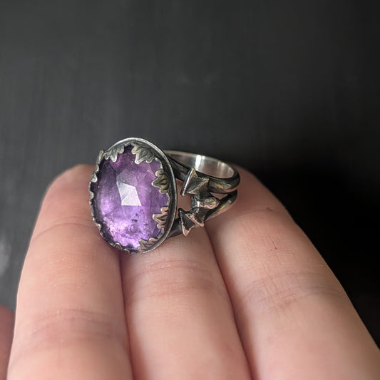 Sterling Silver Amethyst Batty Ring US 9 1/2