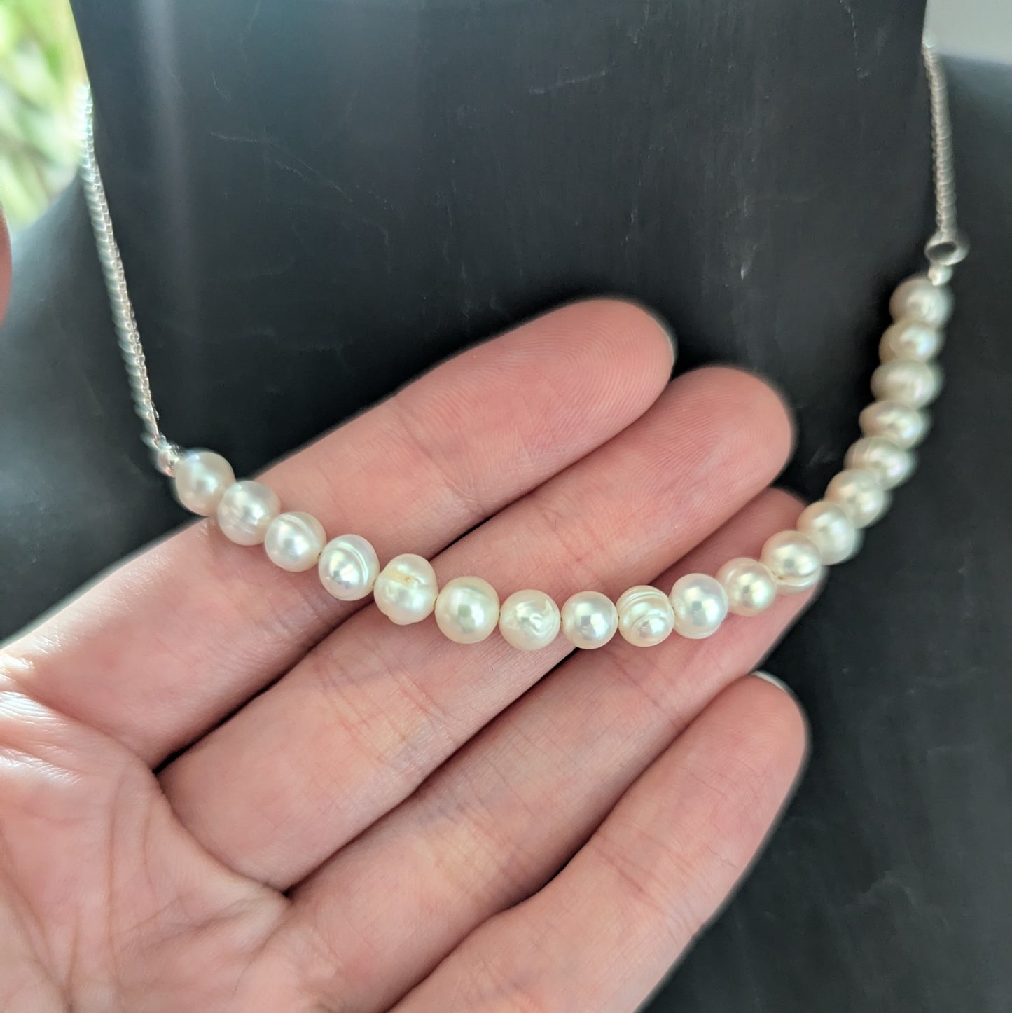 925 Sterling Silver Freshwater Pearl Dainty Choker Necklace | 15-17"
