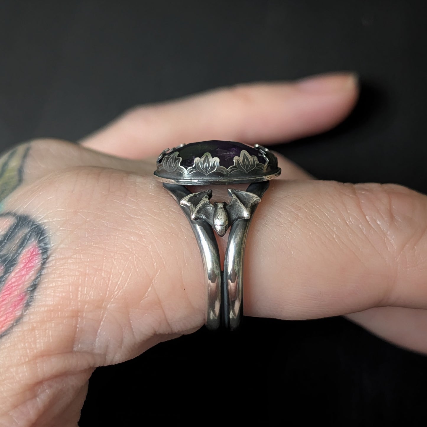 Sterling Silver Amethyst Batty Ring US 9 1/2