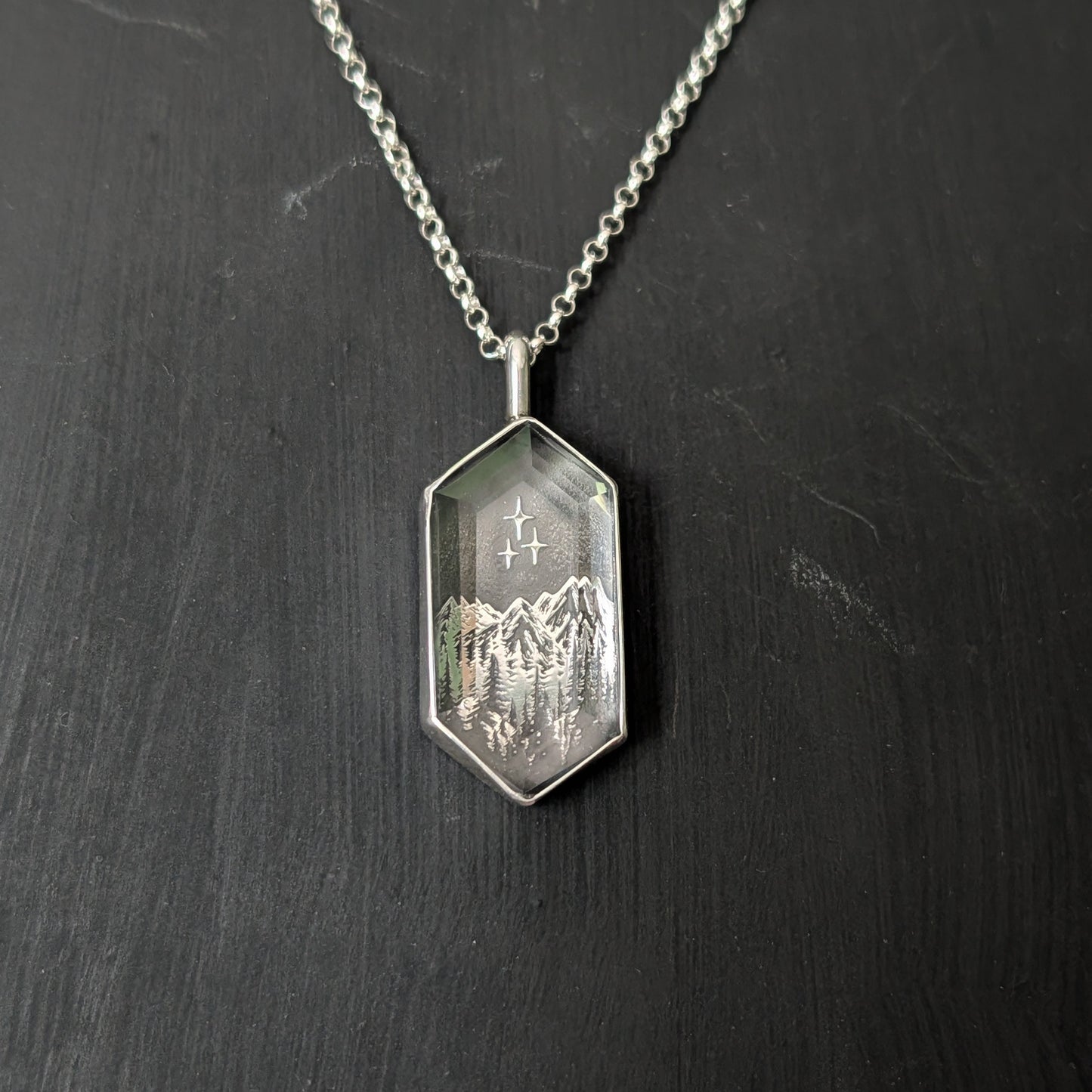 Sterling Silver Starfall Shadow Box Pendant Necklace