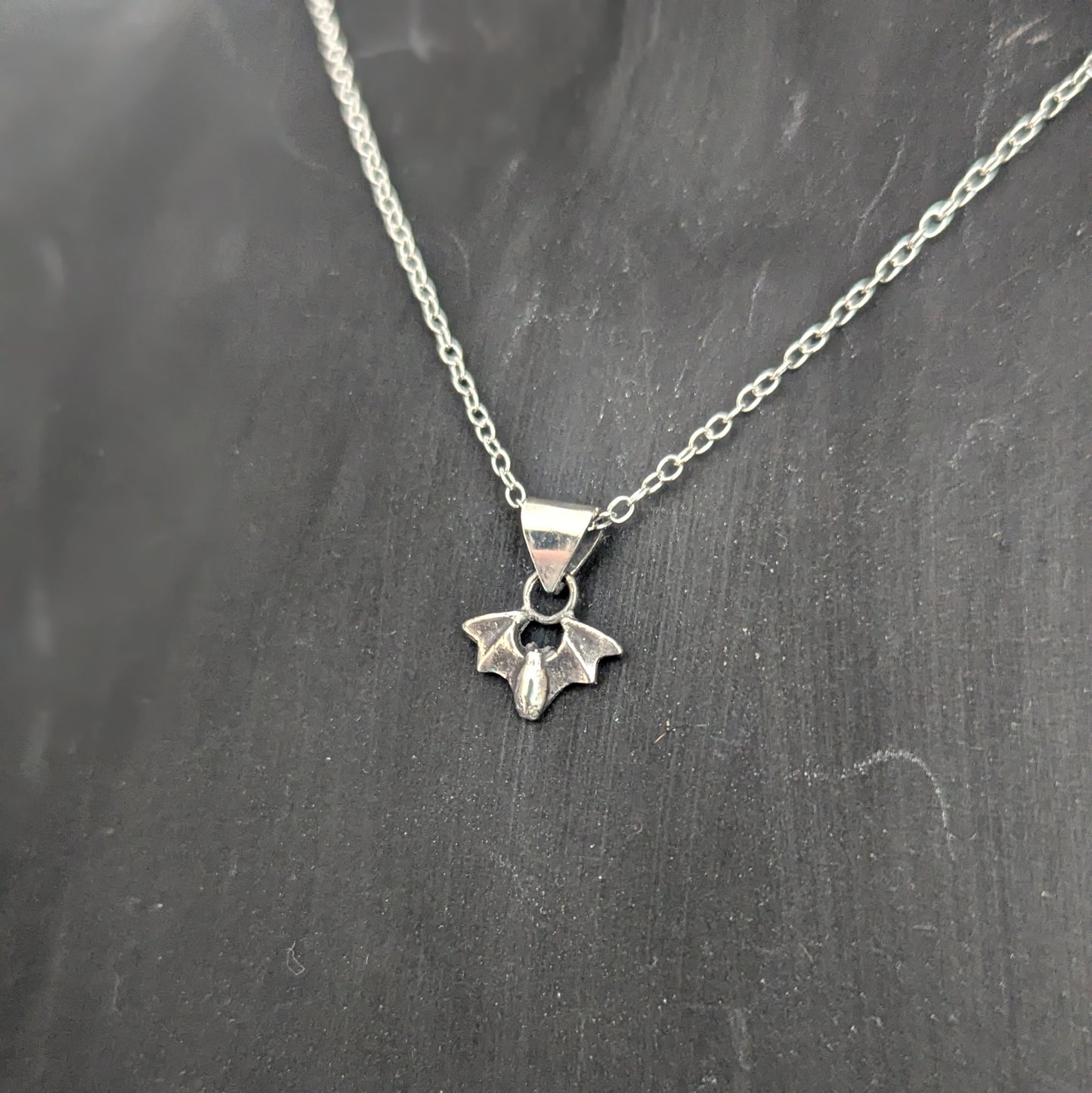 925 Sterling Silver Dainty Bat Necklace 16"