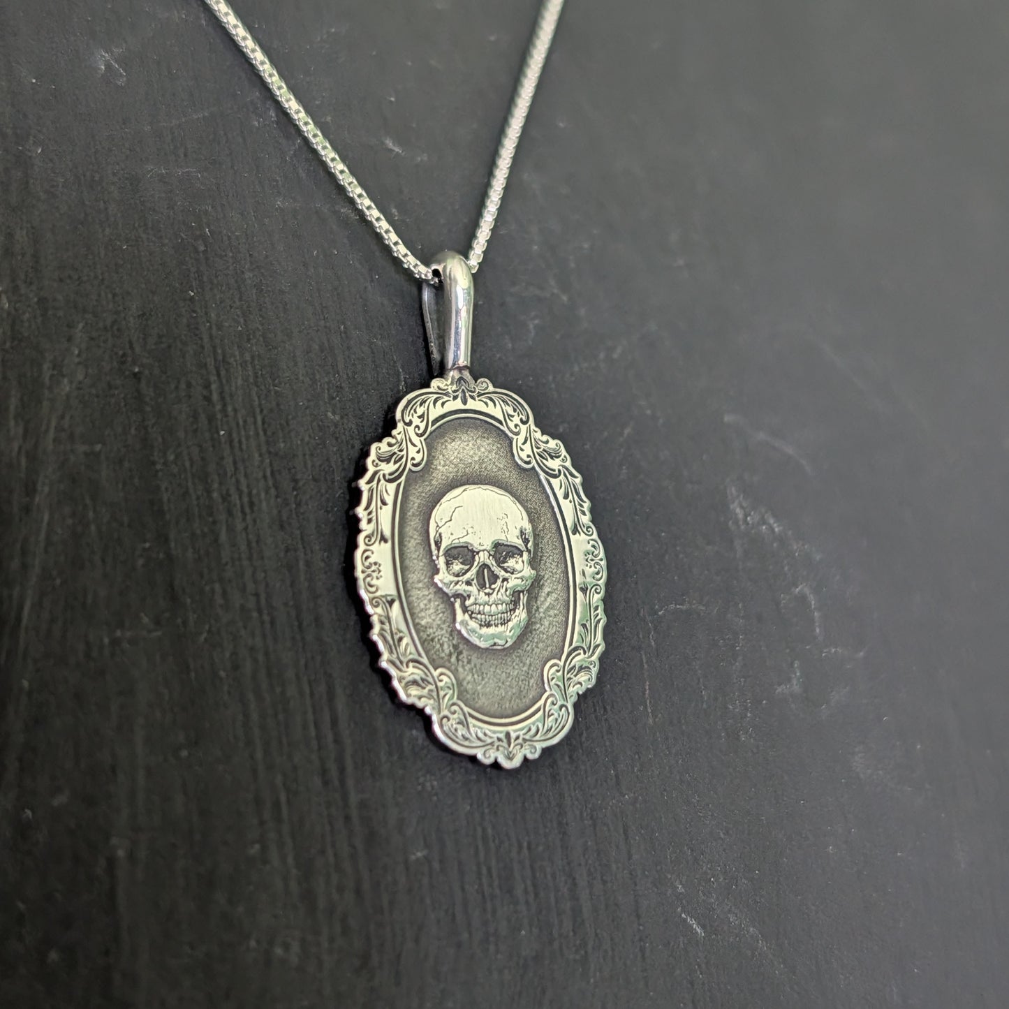 Sterling Silver Gothic Skull Cat Pendant Necklace - Custom Engraving
