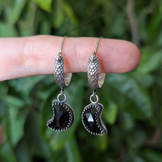 925 Sterling Silver Celestial Black Onyx Crescent Moon Ear Hangers