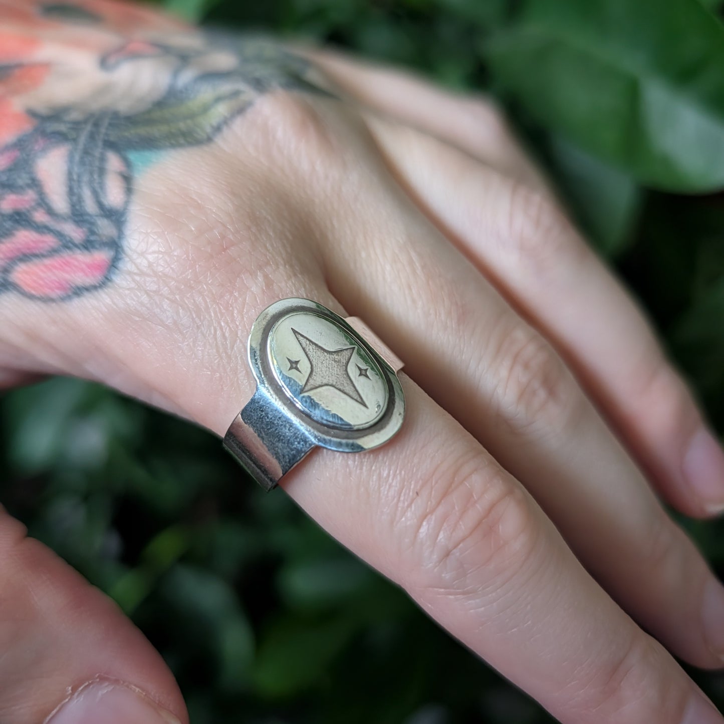 Sterling Silver Celestial Star Wide Band Saddle Ring