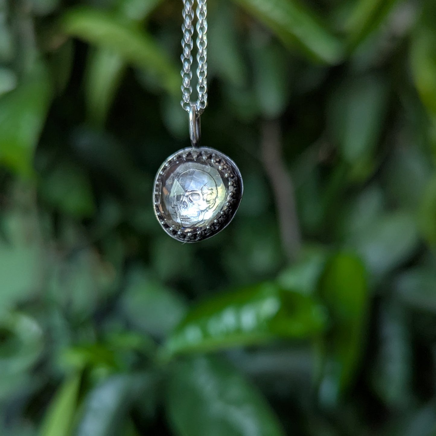 925 Sterling Silver Herkimer Skull Pendant Necklace 18"