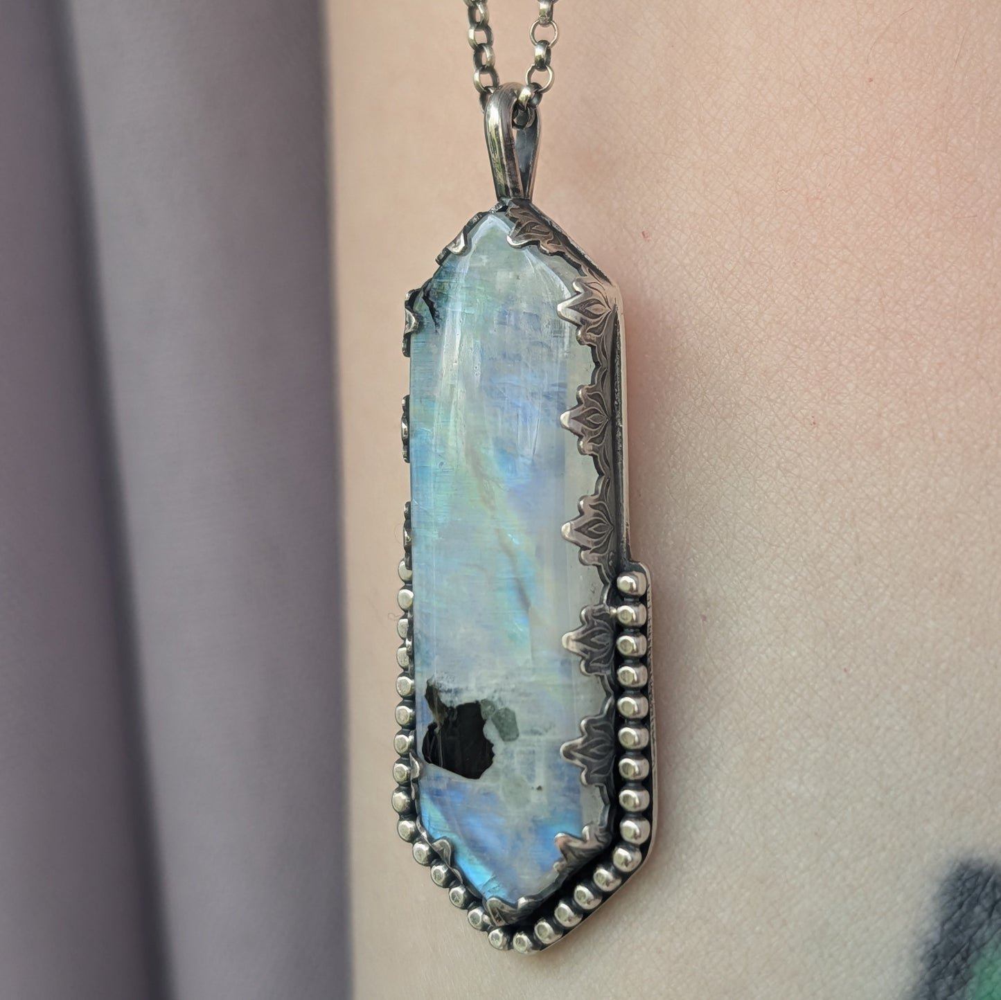 Sterling Silver Rainbow Moonstone Pendant Necklace