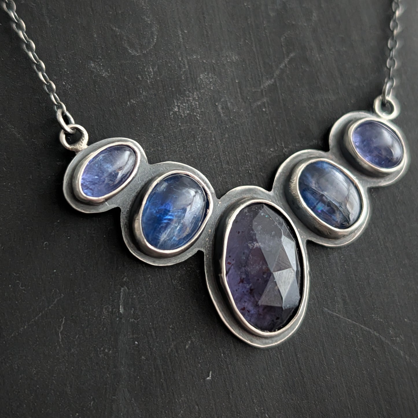 Sterling Silver Tanzanite Blue Kyanite and Iolite Pendant Necklace - Winter Talisman