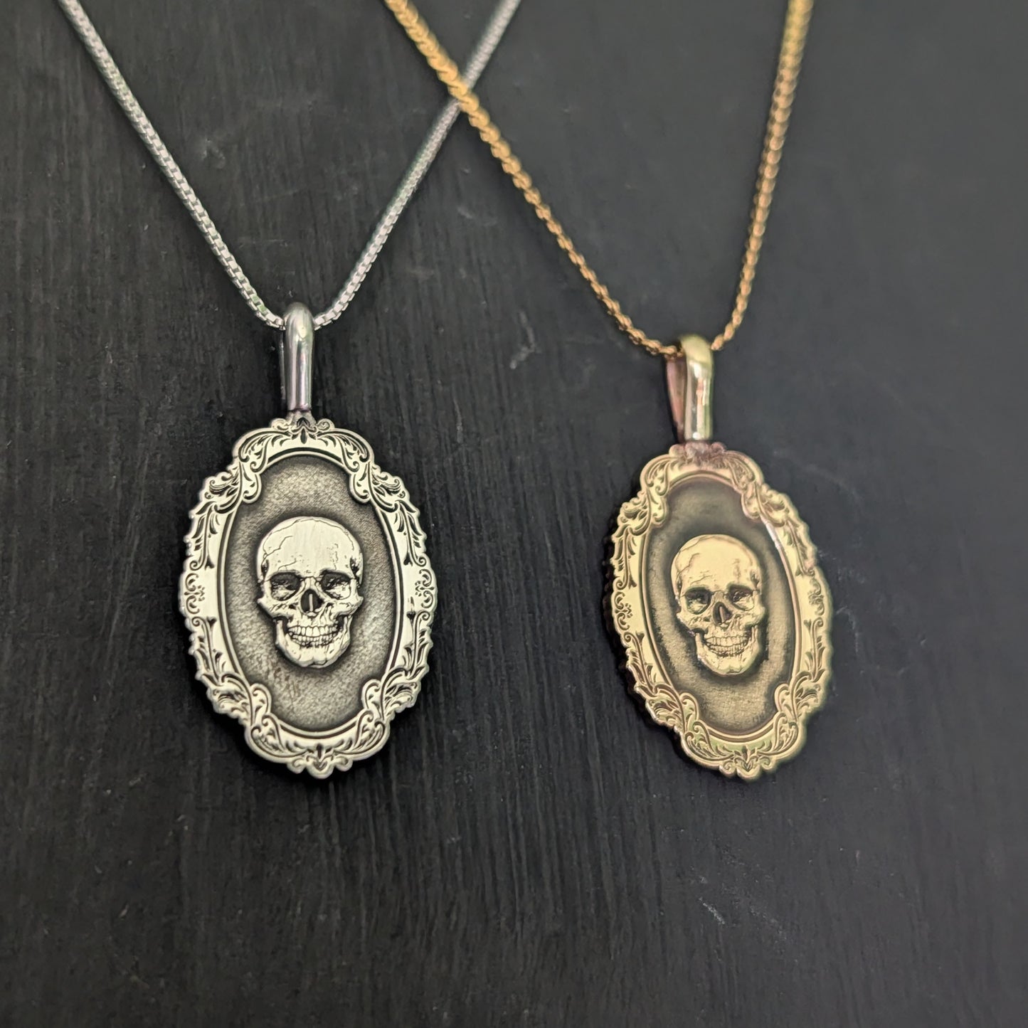 Sterling Silver Gothic Skull Cat Pendant Necklace - Custom Engraving