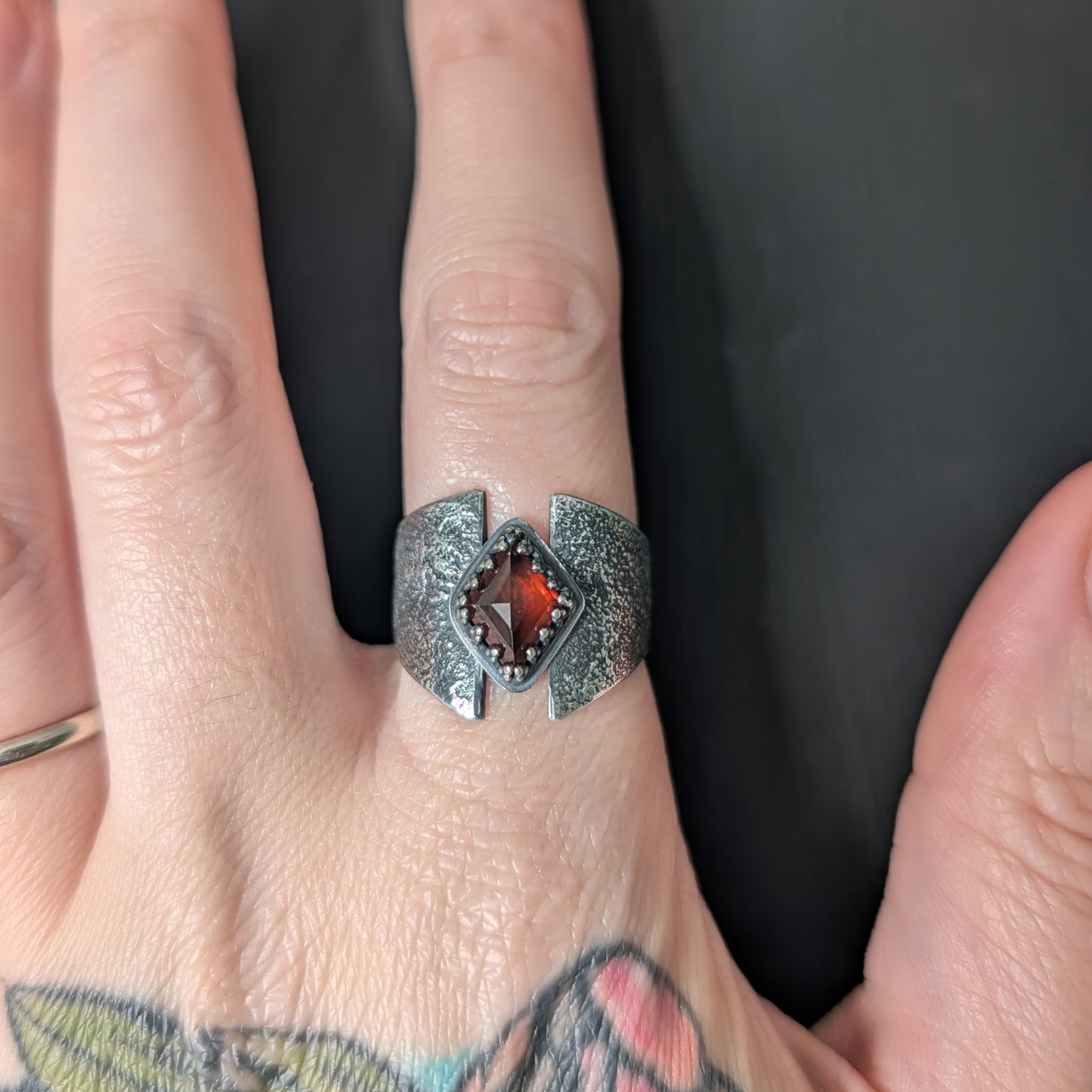Sterling Silver Hessonite Garnet Shield Ring