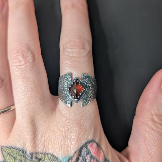 Sterling Silver Hessonite Garnet Shield Ring