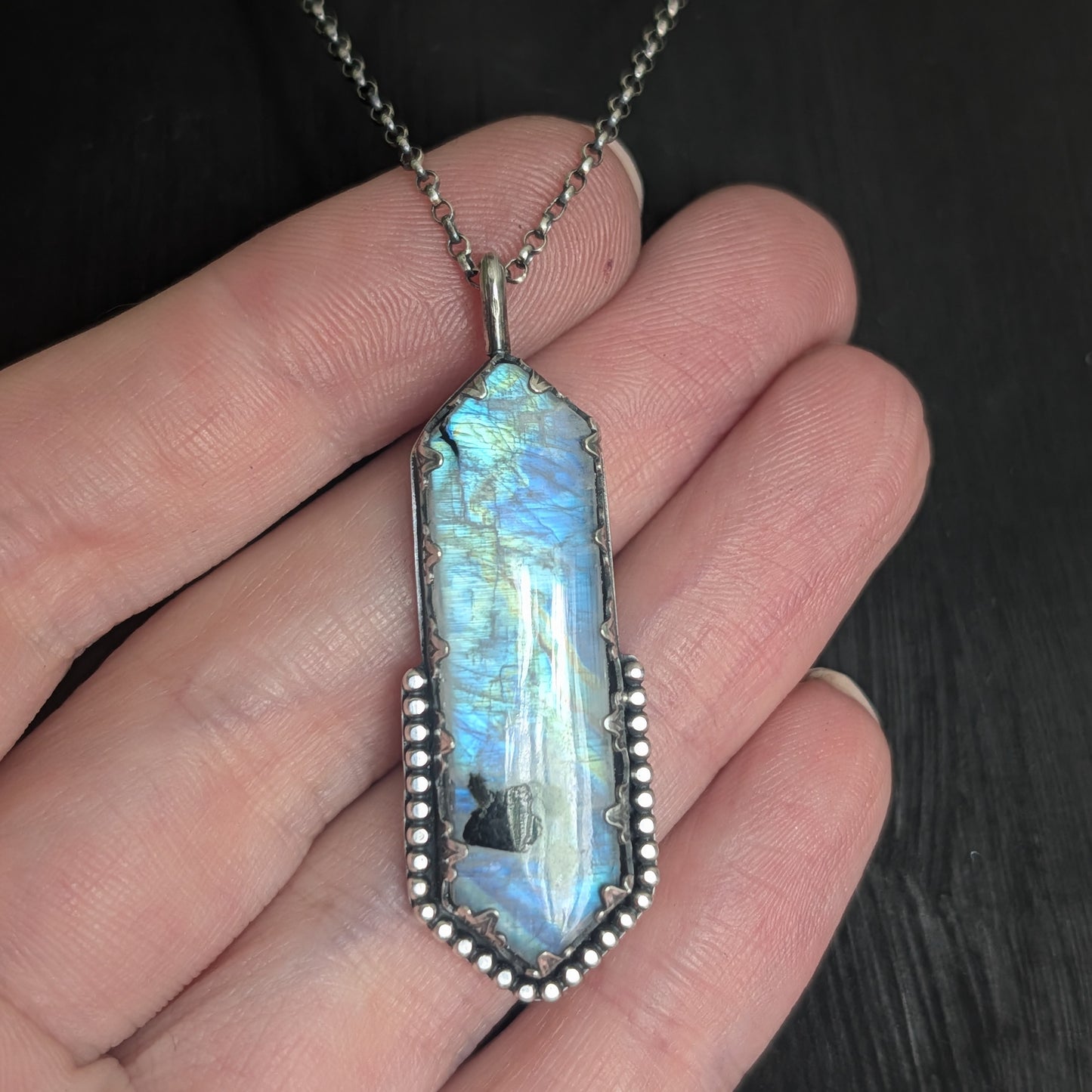 Sterling Silver Rainbow Moonstone Pendant Necklace