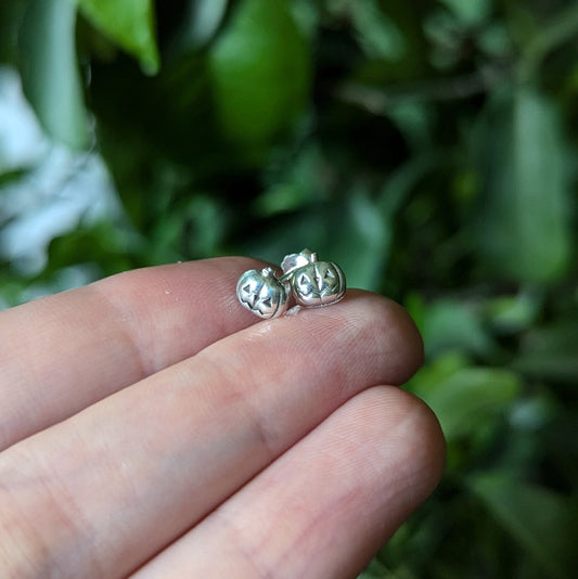 925 Sterling Silver Pumpkin Studs | Spooky Halloween | Jack O' Lantern Jack-o'-lantern | Earring Studs