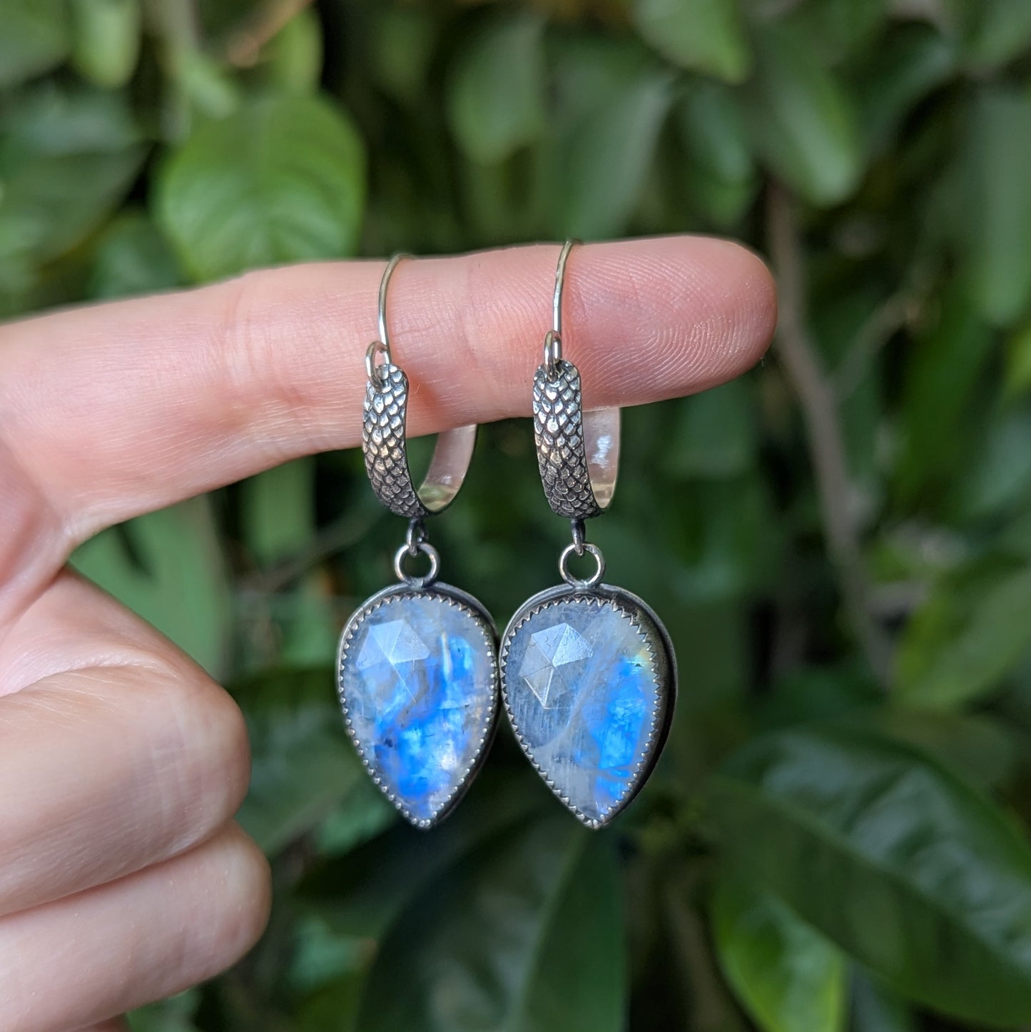 925 Sterling Silver Rainbow Moonstone Ear Hangers