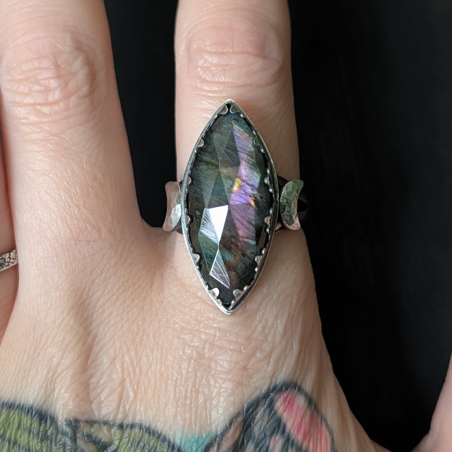 Sterling Silver Labradorite Spectrolite Crescent Moon Celestial Ring